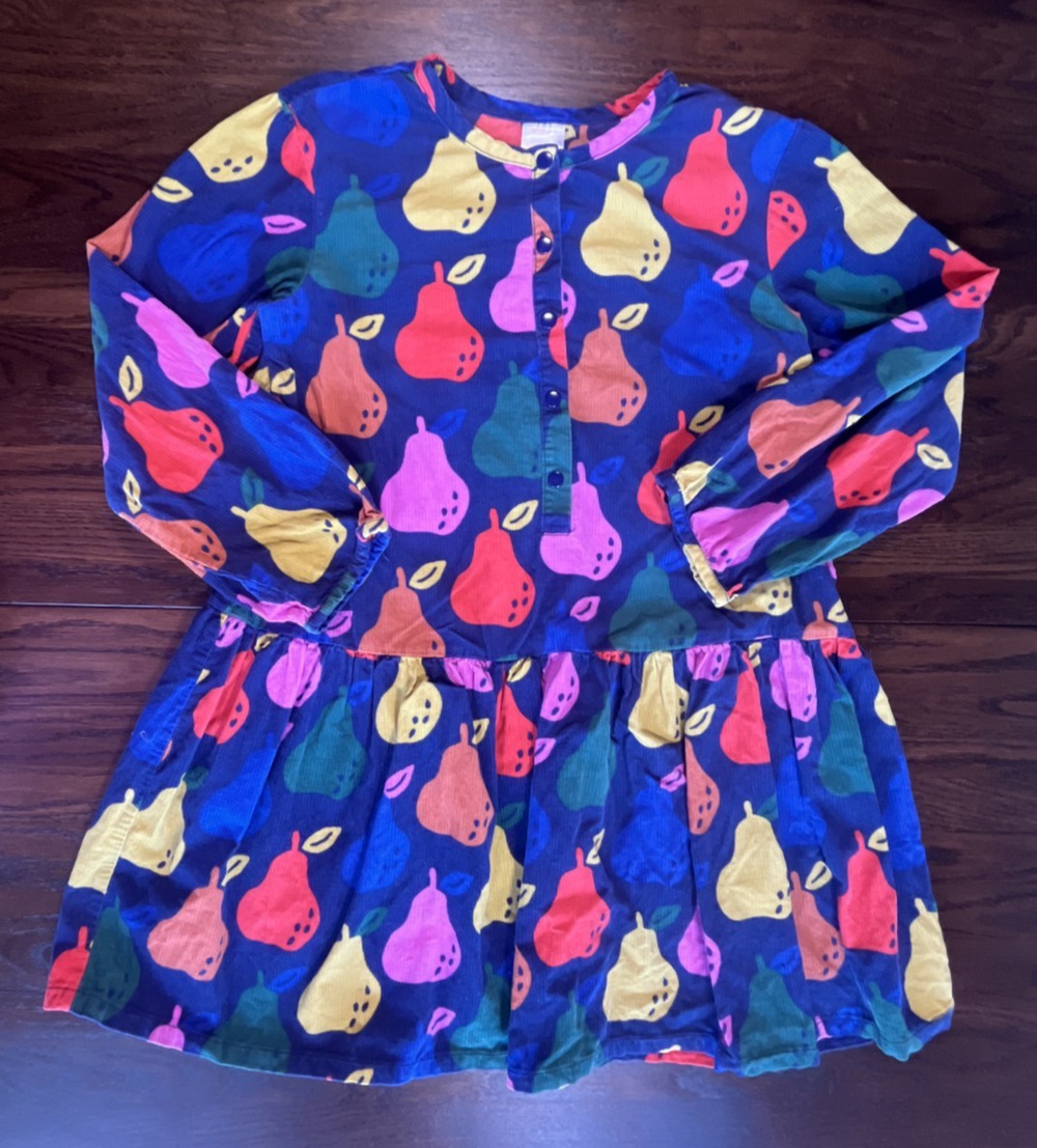 Hanna Anderson Navy Blue Colorful Pears French Terry Knit Dress 140 cm sz 10